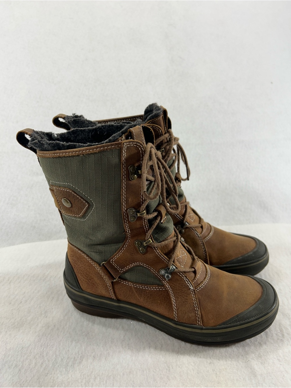 Clarks Brown Winter Boots with Olive Shaft and Lace-Up Front